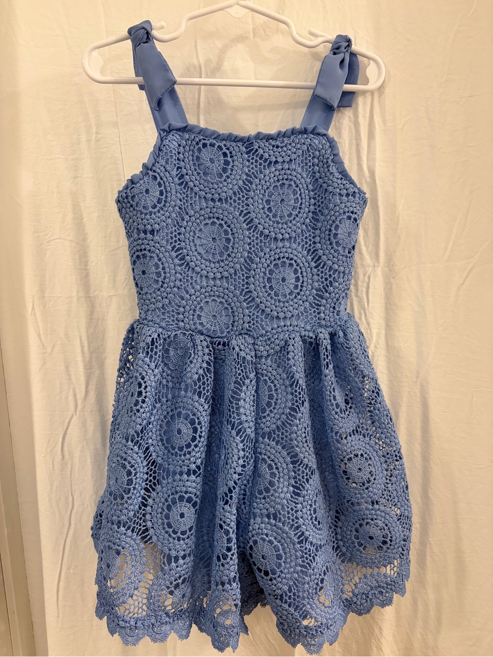Kensie girl Girls Blue Crochet lace romper with Tie Straps